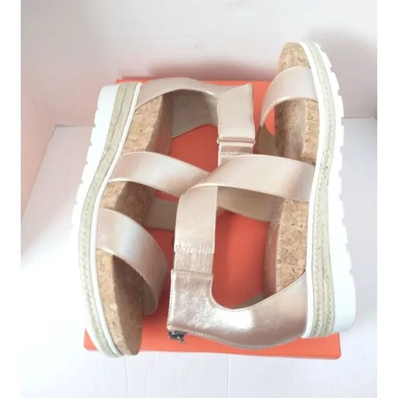 New! ADRIENNE VITTADINI Criss-Cross Sporty Wedge Sandals Open-Toe Shoe Champagne