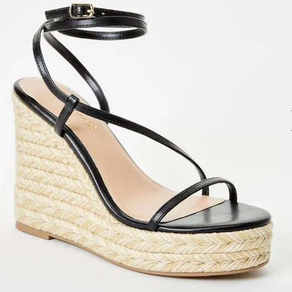 New - Aisha Black Platform Espadrille Wedge Sandals