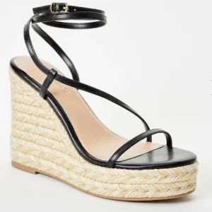 New - Aisha Black Platform Espadrille Wedge Sandals