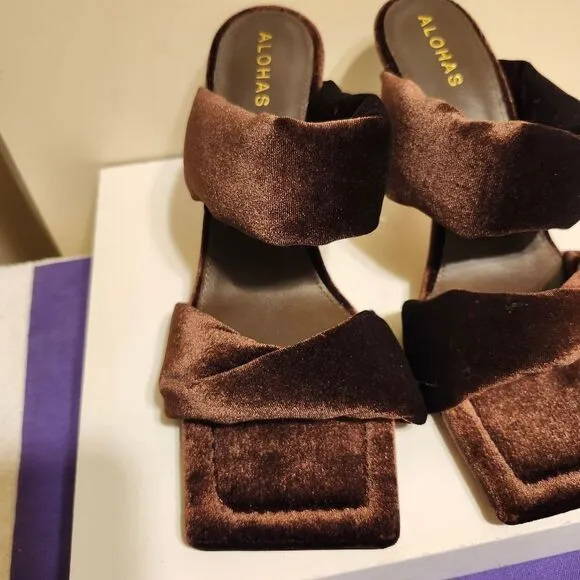 New Alohas for Anthropologie Brown Velvet Puffy Strap Mules Sz.10/40 Ret.$180