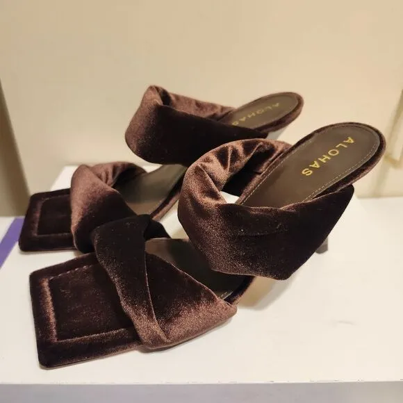 New Alohas for Anthropologie Brown Velvet Puffy Strap Mules Sz.10/40 Ret.$180