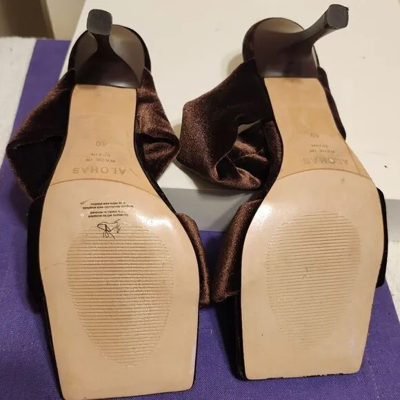 New Alohas for Anthropologie Brown Velvet Puffy Strap Mules Sz.10/40 Ret.$180