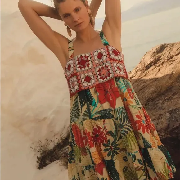 New Anhropologie x Farm Rio Crochet Mini Dress sz XS