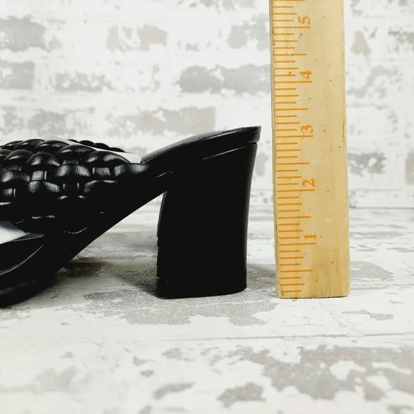 New Anne Klein Black Solid Braided Slide On Mule Block Heel Sandals  C483