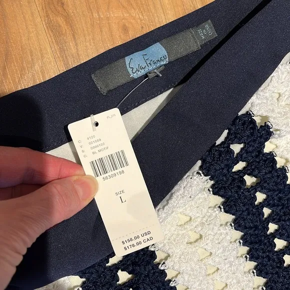 NEW! Anthropologie Eva Franco midi crochet skirt cream and navy stripe L