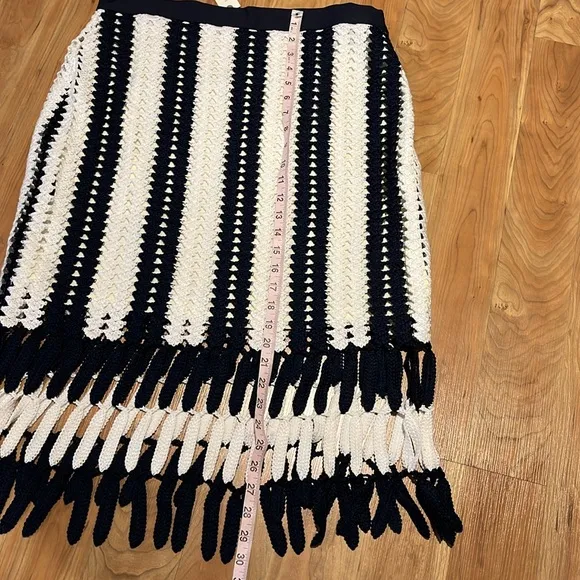 NEW! Anthropologie Eva Franco midi crochet skirt cream and navy stripe L
