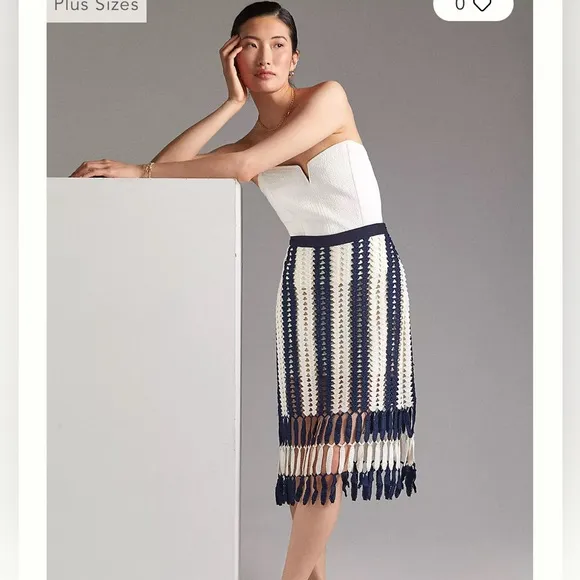 NEW! Anthropologie Eva Franco midi crochet skirt cream and navy stripe L
