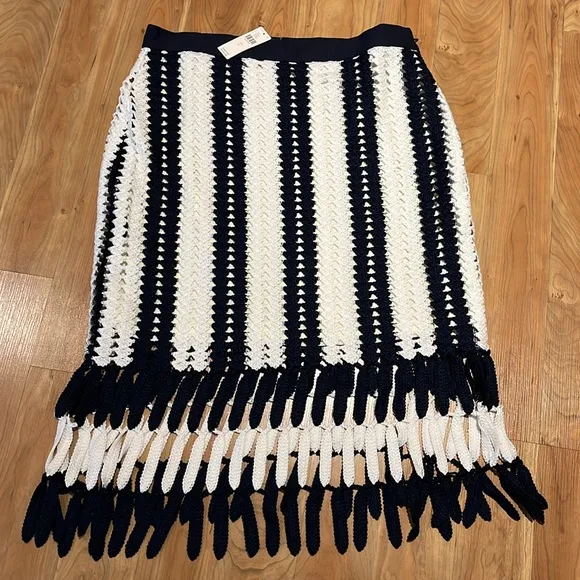 NEW! Anthropologie Eva Franco midi crochet skirt cream and navy stripe L