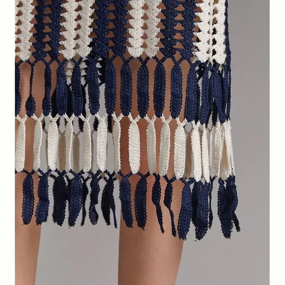 NEW! Anthropologie Eva Franco midi crochet skirt cream and navy stripe L
