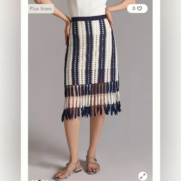 NEW! Anthropologie Eva Franco midi crochet skirt cream and navy stripe L