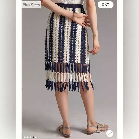 NEW! Anthropologie Eva Franco midi crochet skirt cream and navy stripe L