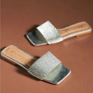NEW Anthropologie Vicenza Metallic Slide Sandals