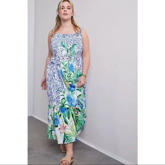 NEW Anthropologie Maeve Bouquet Flounced Maxi Dress X-Small &amp; Small &amp; Medium