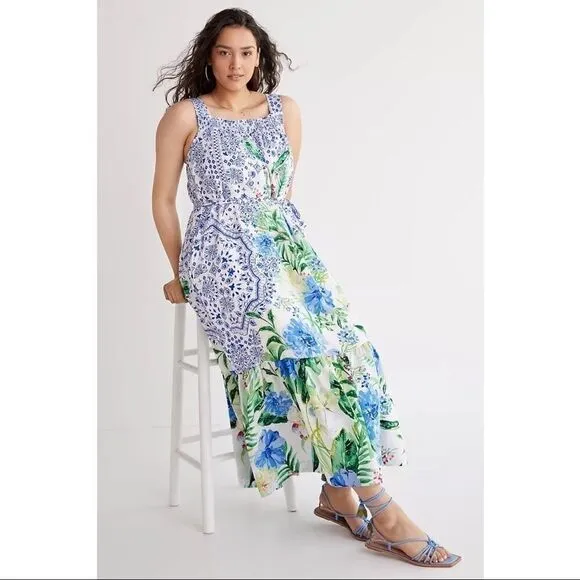 NEW Anthropologie Maeve Bouquet Flounced Maxi Dress X-Small &amp; Small &amp; Medium