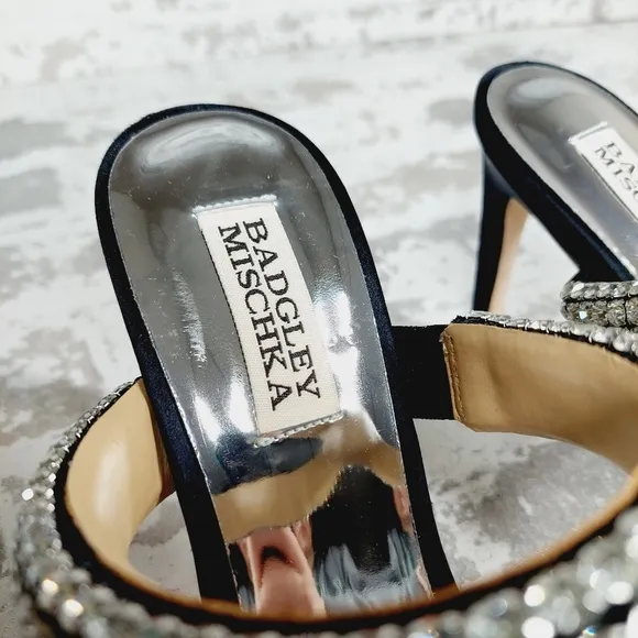 NEW Badgley Mischka Sade Black Rhinestone Heeled Summer Sandals A980