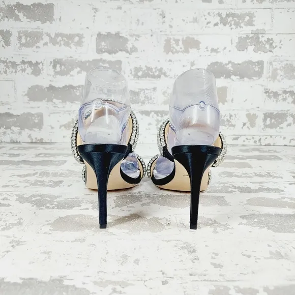 NEW Badgley Mischka Sade Black Rhinestone Heeled Summer Sandals A980