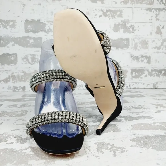 NEW Badgley Mischka Sade Black Rhinestone Heeled Summer Sandals A980