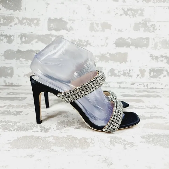 NEW Badgley Mischka Sade Black Rhinestone Heeled Summer Sandals A980