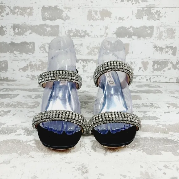 NEW Badgley Mischka Sade Black Rhinestone Heeled Summer Sandals A980