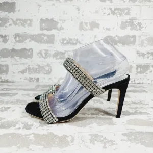 NEW Badgley Mischka Sade Black Rhinestone Heeled Summer Sandals A980