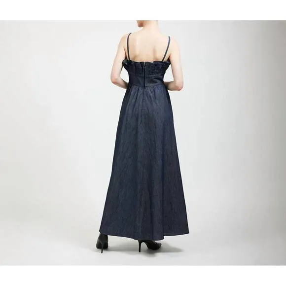 NEW BATSHEVA bow amara dress in grey denim