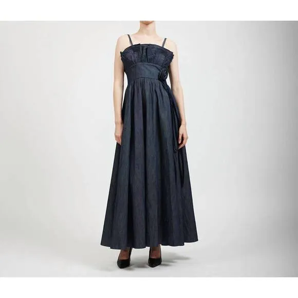 NEW BATSHEVA bow amara dress in grey denim