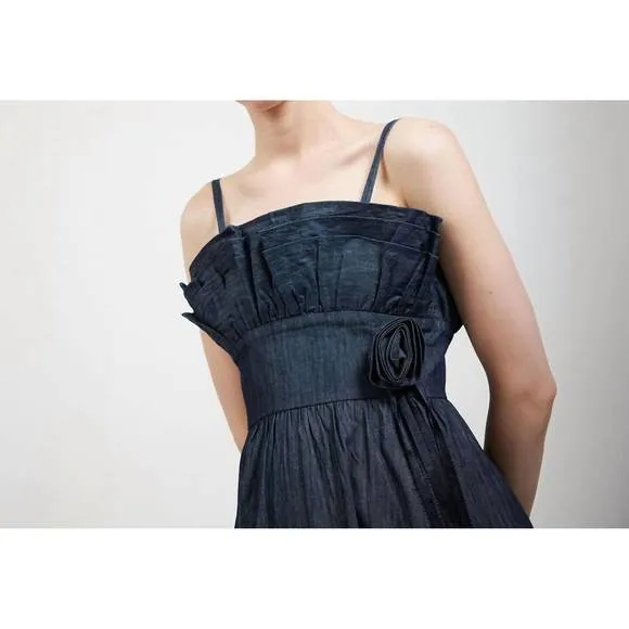 NEW BATSHEVA bow amara dress in grey denim