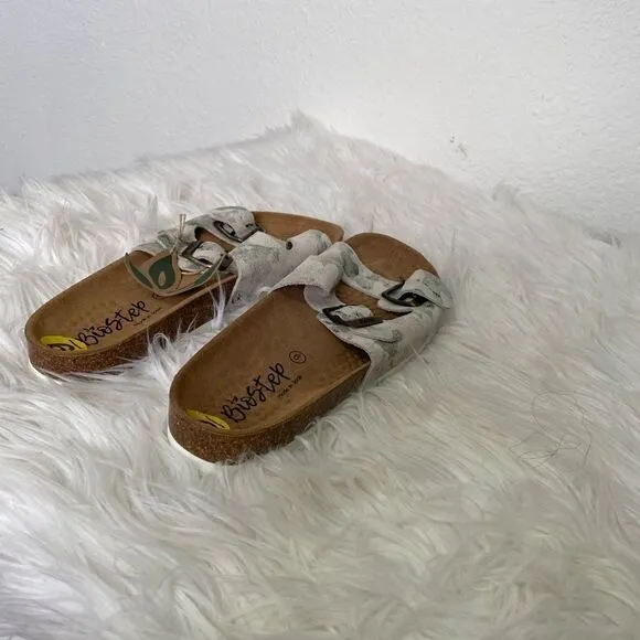 NEW Biostep camo leather two adjustable strap comfort slippers sandals 9