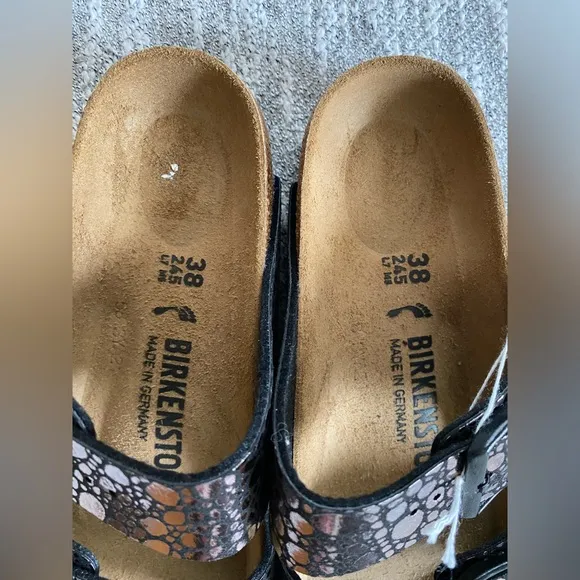 New Birkenstock Arizona Birko Flor Sandals- Metallic Stones Black