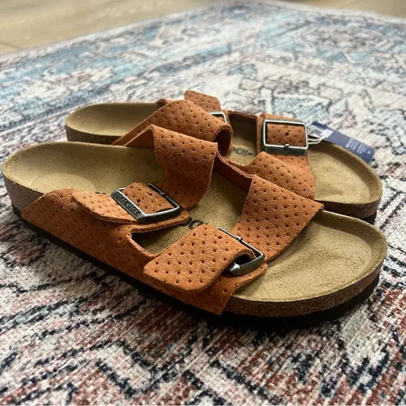 NEW Birkenstock Arizona Embossed Sandals - Suede Burnt Orange Unisex Size 38 NWT