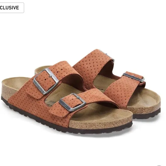 NEW Birkenstock Arizona Embossed Sandals - Suede Burnt Orange Unisex Size 38 NWT