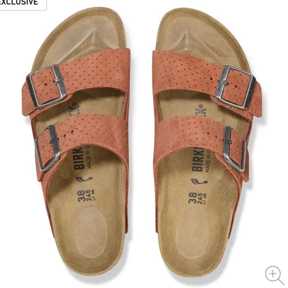 NEW Birkenstock Arizona Embossed Sandals - Suede Burnt Orange Unisex Size 38 NWT