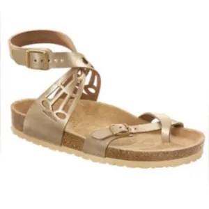 New Birkenstock Asmara Metallic Gold Ankle WrapCutout Leather Sandals.