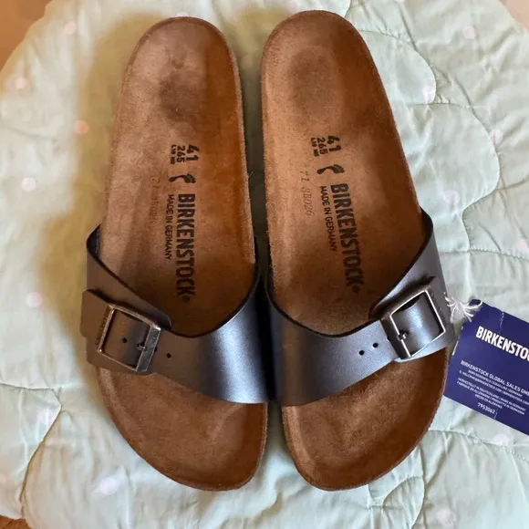 NEW Birkenstock Madrid Metallic Black Sandals Womens Size US 10/ EU41