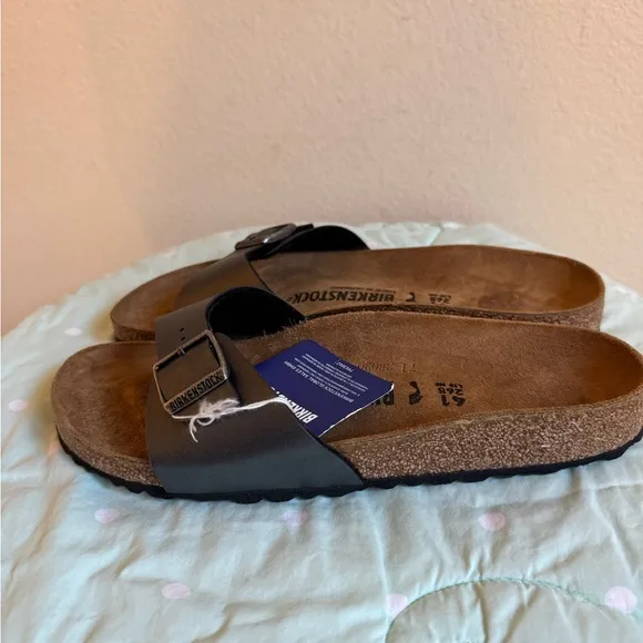 NEW Birkenstock Madrid Metallic Black Sandals Womens Size US 10/ EU41