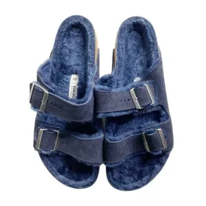 NEW Birkenstock Navy Blue Arizona Shearling Cozy Slide M 10