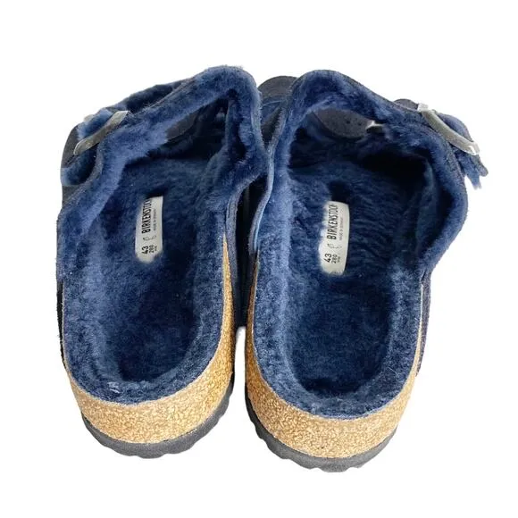 NEW Birkenstock Navy Blue Arizona Shearling Cozy Slide M 10