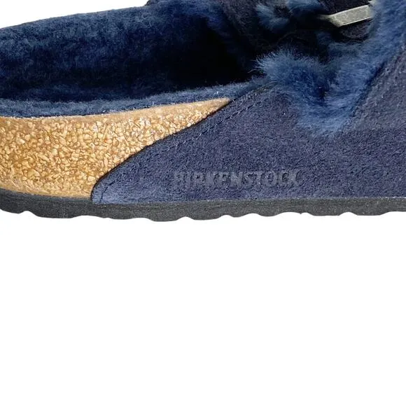 NEW Birkenstock Navy Blue Arizona Shearling Cozy Slide M 10