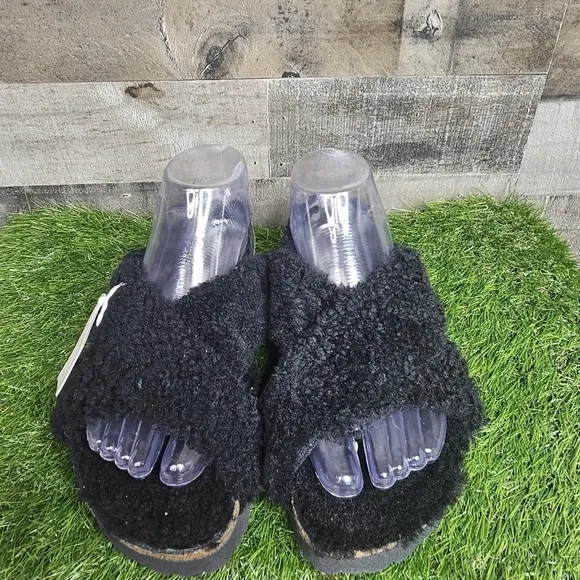 New BIRKENSTOCK Papillio Daytona Shearling Teddy Sandals Black 39