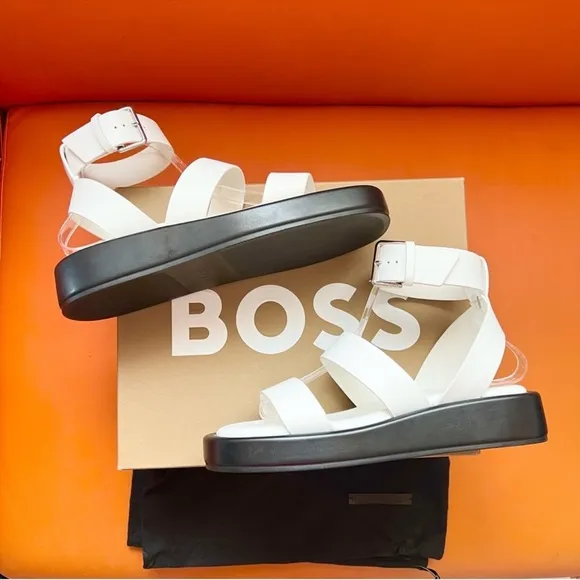 New! BOSS “Scarlet” Chunky Gladiator Leather Platform Sandals