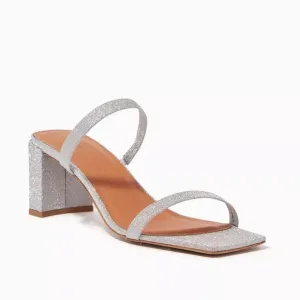 NEW By far sz38 silver metallic slip on heels open Tanya glitter leather sandal