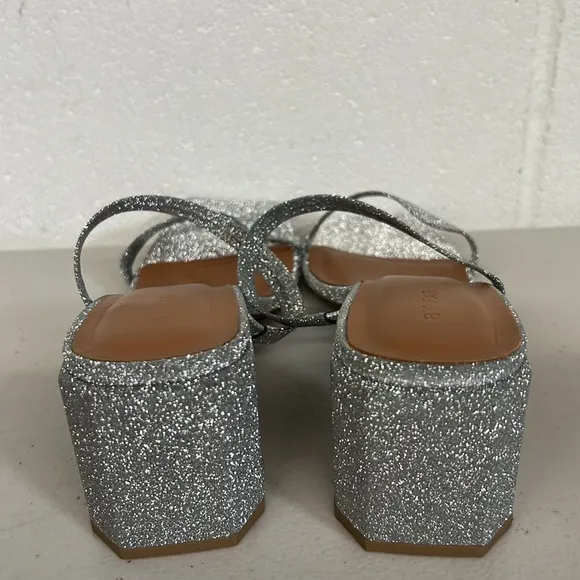 NEW By far sz38 silver metallic slip on heels open Tanya glitter leather sandal