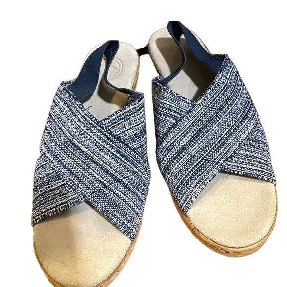 NEW CHARLESTON SHOE CO. Atlantic Sling-back Cork Wedge Sandal In Navy Size 6