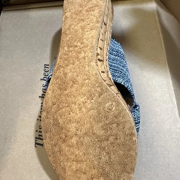NEW CHARLESTON SHOE CO. Atlantic Sling-back Cork Wedge Sandal In Navy Size 6