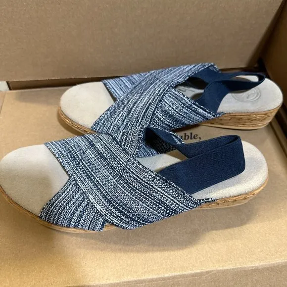 NEW CHARLESTON SHOE CO. Atlantic Sling-back Cork Wedge Sandal In Navy Size 6