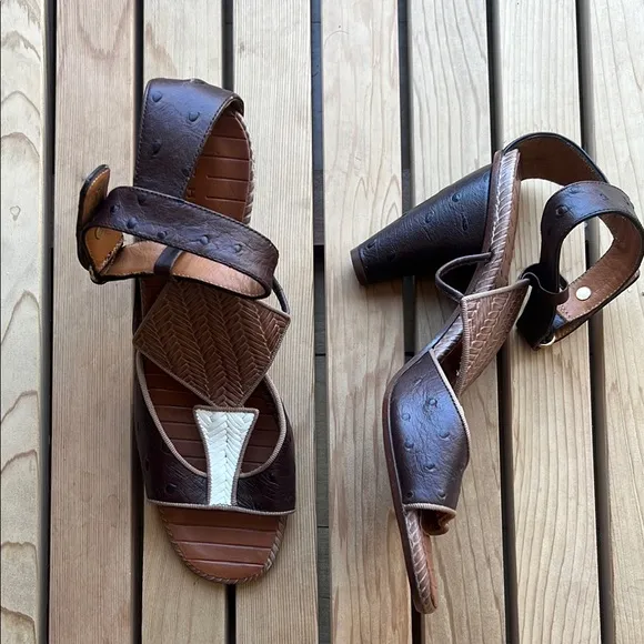 new Chie Mihara Leather Mid-Heel Sandals in Brown size 8