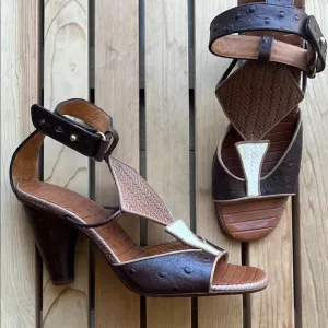 new Chie Mihara Leather Mid-Heel Sandals in Brown size 8