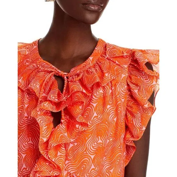 NEW Cinq a Sept Summer Waves Letitia Abstract Dress Pale Flamingo Orange Size 2