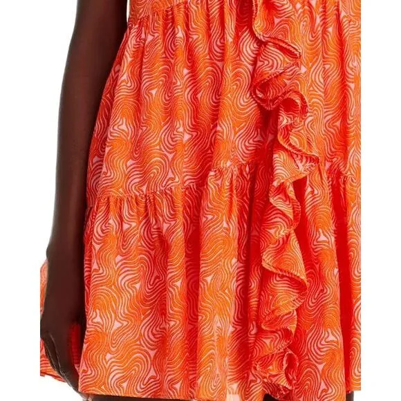 NEW Cinq a Sept Summer Waves Letitia Abstract Dress Pale Flamingo Orange Size 2