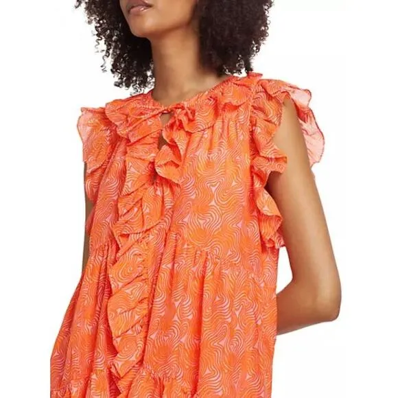 NEW Cinq a Sept Summer Waves Letitia Abstract Dress Pale Flamingo Orange Size 2